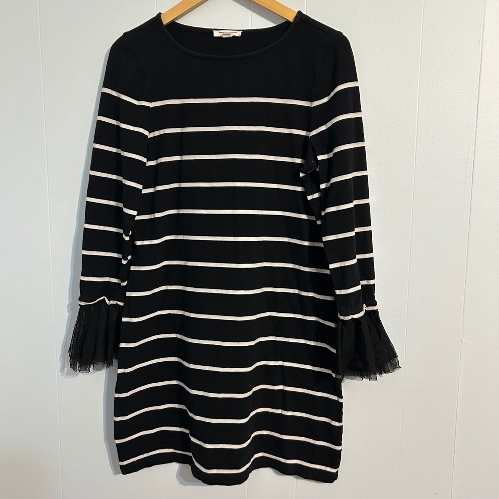 beachlunchlounge Collection‎ Black White Striped Tulle Sleeve Dress M Medium